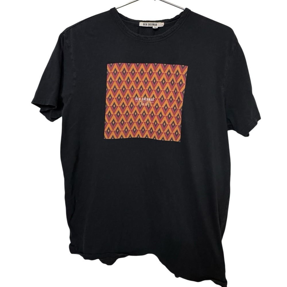 Retro Y2K Ben Sherman Soft High End Women’s L Black T-Shirt Geometric Print
